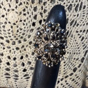 Elegant Silver and Black Statement Ring